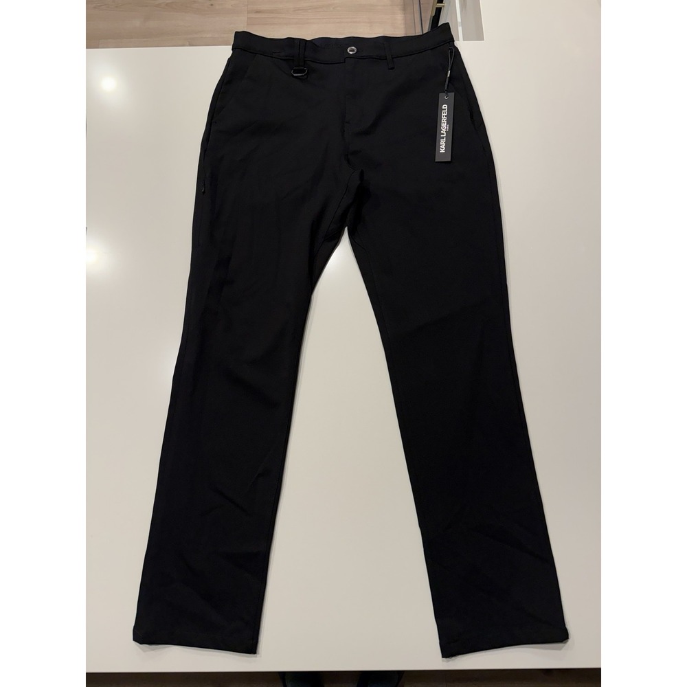 Karl Lagerfeld Mens 34x32 Black Slim Fit Straight Leg Casual Pants LM6P5565